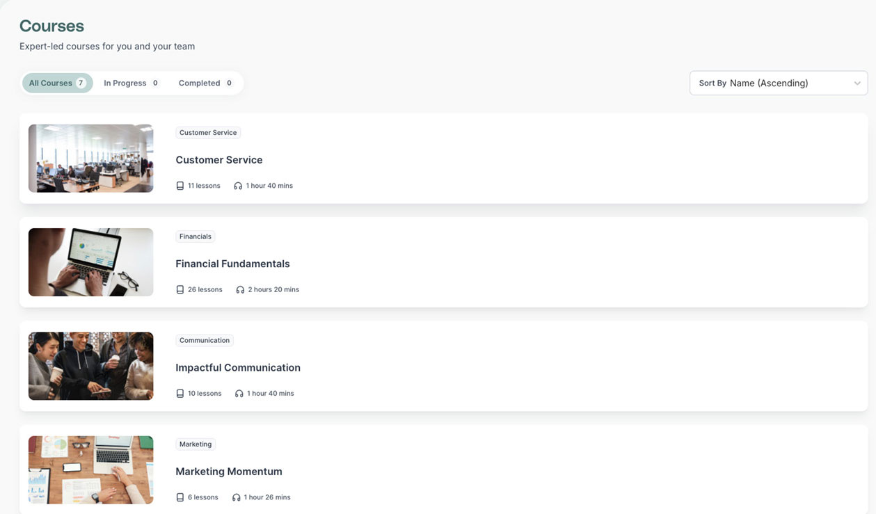 Content Library course list
